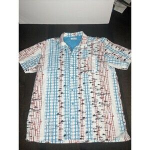 Columbia Men's PFG‎ Button up short sleeve Shirt Brown blue fish print M…